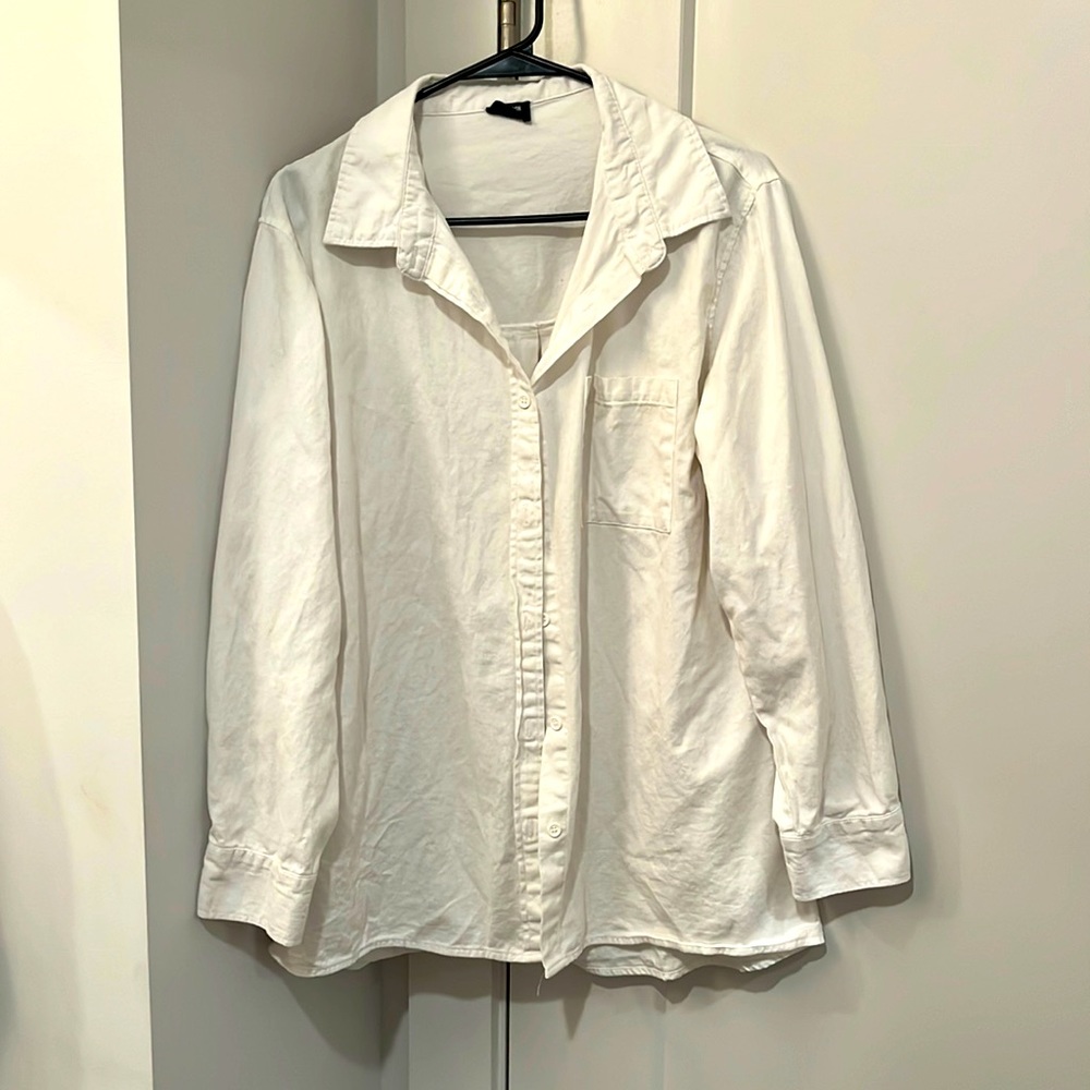 Cotton On; white; oversized button down long-sleeve shirt; XXS